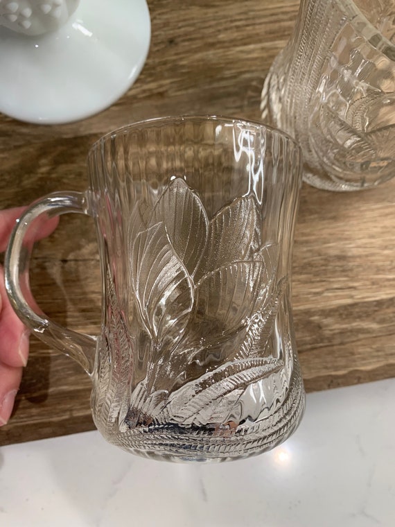 Arcoroc Canterbury Crocus Vintage Clear Glass Cups Mugs Set of 4