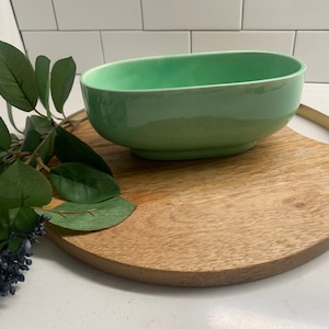 Vintage Oval Haeger Ceramic Green Bowl Made In USA #3829
