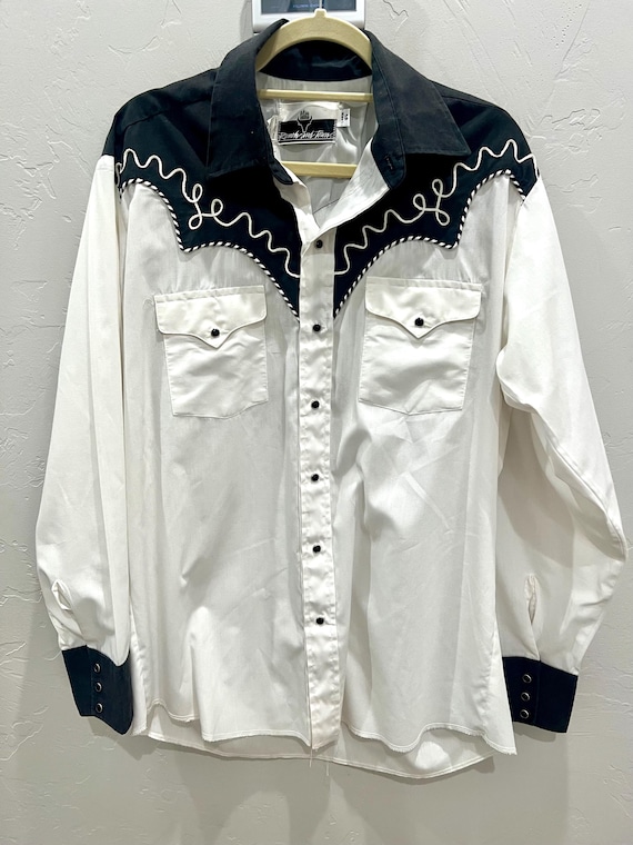 Vintage Ranch And Town Retro Western Wear Pearl Snap Shirt Mens Large 16.5 View 4