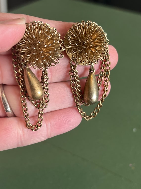 Vintage Gold Chain Dangle Statement Earrings - image 1