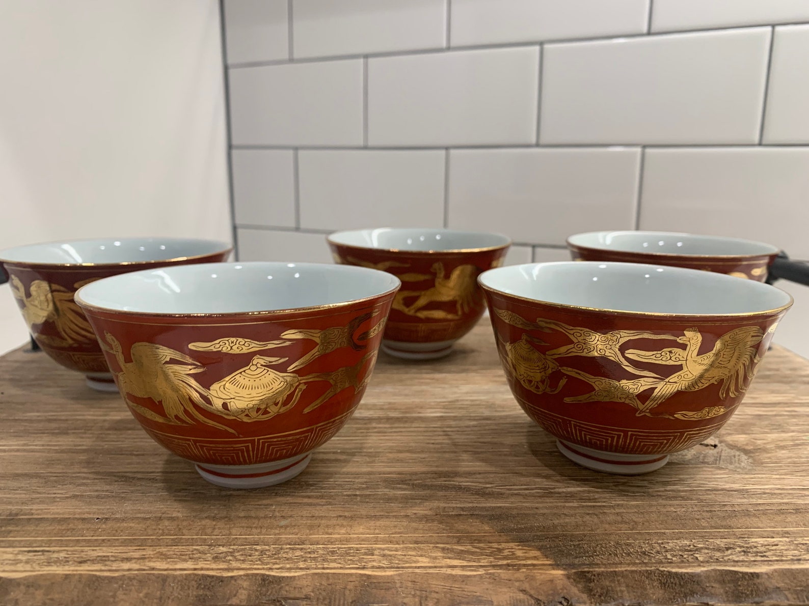 Jiu Gu Satsuma Red and Gold Antique Japanese Ramekin Bowls Etsy