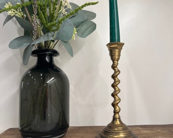 Stunning Vintage Twisted Stem Brass Candlestick Holder Made in Portugal | Gold Home Decor