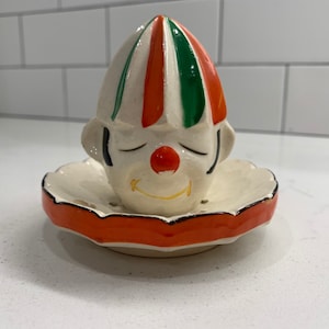 Rare Antique Ceramic Clown Lemon Orange Juicer