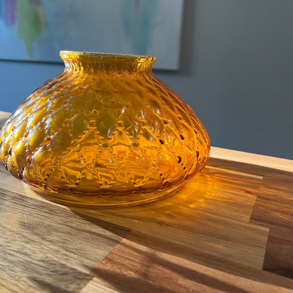 Amber Quilted Crimp-Top Vintage Shade Fitter | Hand-Blown Glass USA Made Light Shade