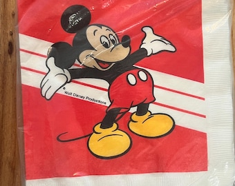 Guardanapos de almoço vintage lacrados dos anos 50 da Walt Disney Mickey Mouse, 16 unidades, feitos nos EUA