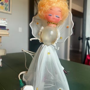 Vintage Angel Christmas Tree Topper White Angel with Lights Christmas Decor MCM Holiday Decor