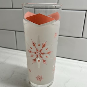 MCM Atomic Snowflake Frosted Pink Diamond Highball Glass | Tom Collins Pink Holiday Barware Replacement