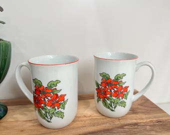 Vintage Orange Floral Coffee Mug Set Japan