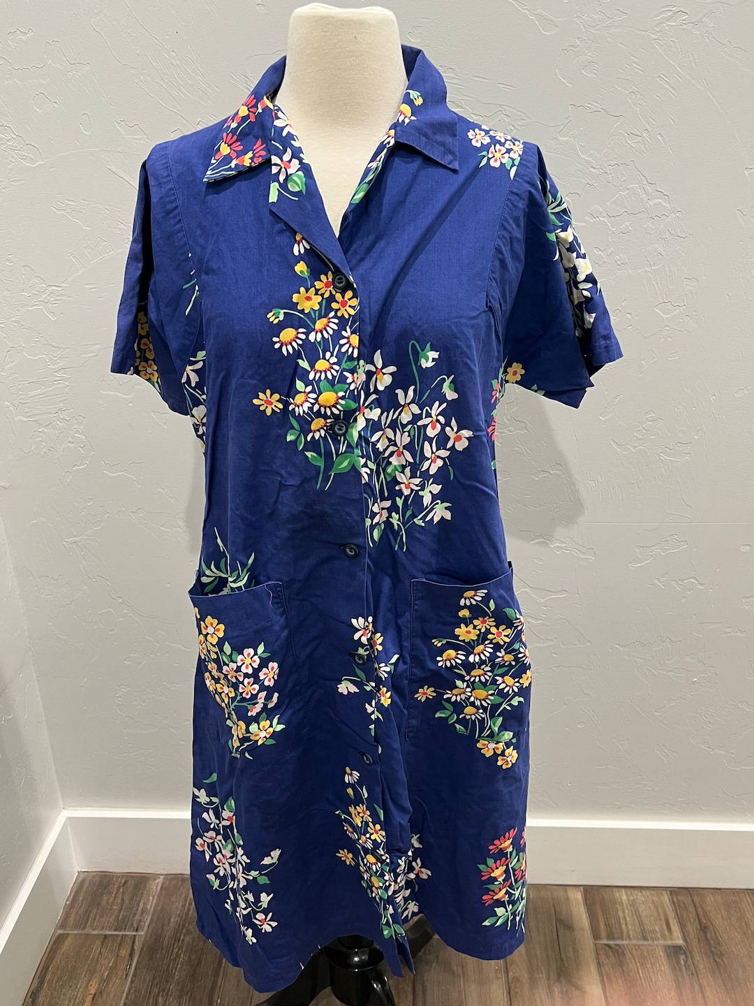 Vintage 1950s Short Sleeve Granny Floral Dress Muumuu Made in the USA Etsy