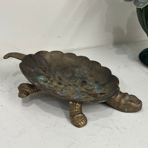 Vintage latón tortuga marina cambio baratija joyería jabonera