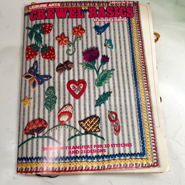 Embroidery Vintage Leisure Arts Crewl Basics Retro Iron On Transfers 1960 1970 Mushrooms Strawberries Flowers Hippie