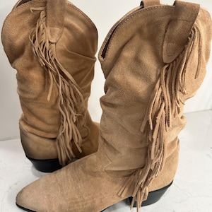 Vintage dingolaarzen western cowgirl suède franje lichtbruin dames 7 M