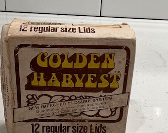 Vintage Golden Harvest 12 Regular Size Canning Lids For Mason Jars NEW Original Box Home Canning