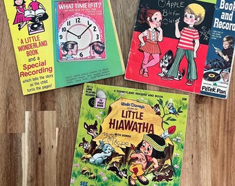 Vintage Lot von 3 Kinder lesen und hören Disney Vinyl Little Hiawatha ABC Buch, Wunderland