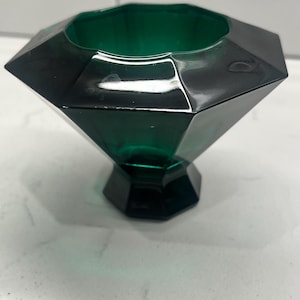 Emerald Green Octagon Shaped Vintage Glass Votive Candle Holder