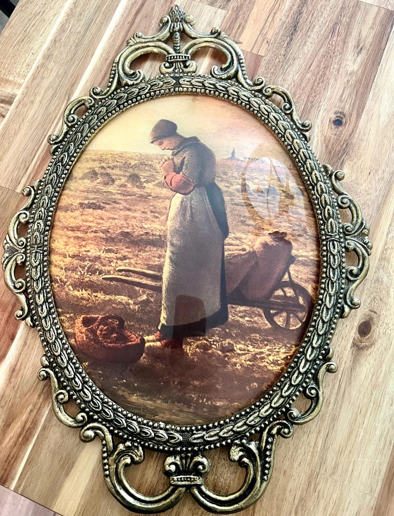 Vintage Angelus Jean-francois Millet Convex Glass Antique Framed Wall ...