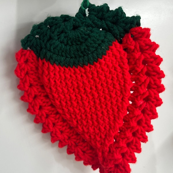 Handmade Vintage Crocheted Strawberry Pot Holder Hot Pad