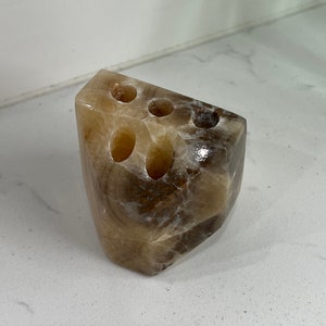Vintage Agate Marble Onyx Stone Pen Pencil Holder Desk Paperweight