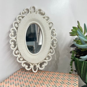 Homeco White Oval Wicker BOHO Wall Mirror Vintage Home Decor