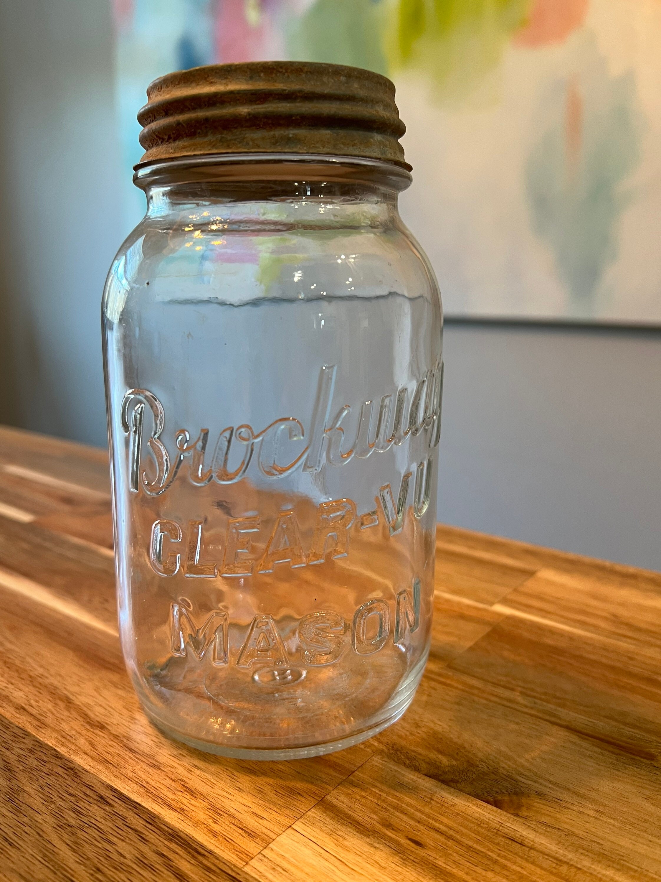Vintage Brockway Clear-vu Quart Mason Jar With Zinc Lid Vintage Brockway Clear-vu Quart Mason Jar With Zinc Lid