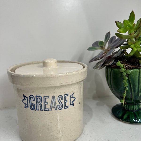 Grease Crock Vintage Stoneware Pottery Kitchenware with Matching Lid