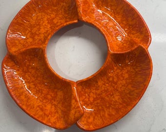 Vintage California Pottery Chip & Dip Set Orange Drip Glaze 60s 70s MCM