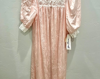Vintage Miss Elaine roze en kant grote lange nachtjapon intiem nachtkleding lingerie boudoir NWT