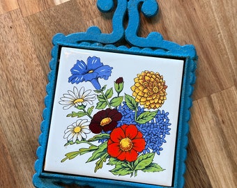 【ご確認用】レトロなタイルコースター 2個 骨董 ヴィンテージ ヴィンテージ アイアン ブルー/ホワイト コースター 日本製 セラミック