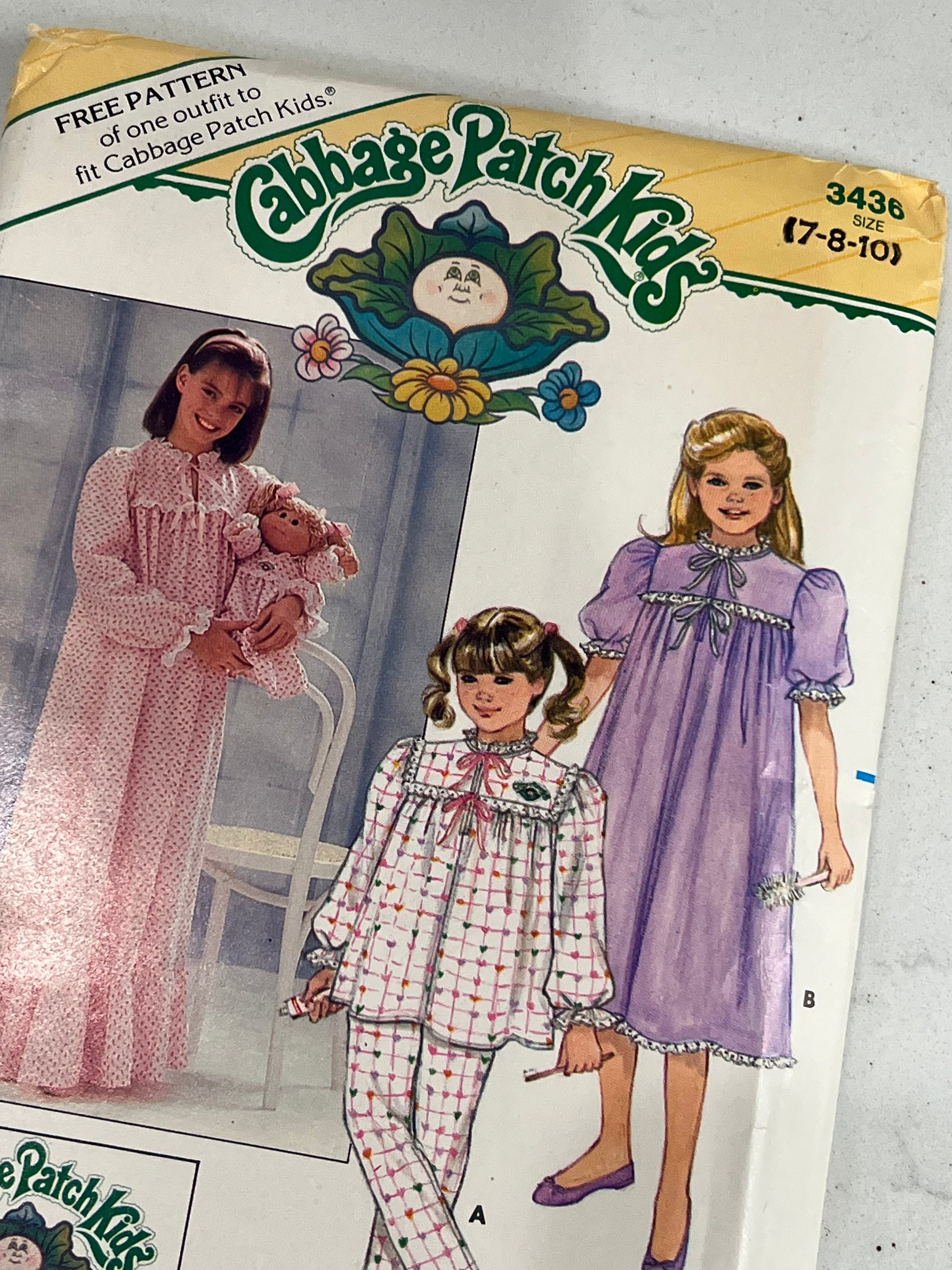 1985 Cabbage Patch Kids Original Sewing Pattern Children’s Nightgown ...