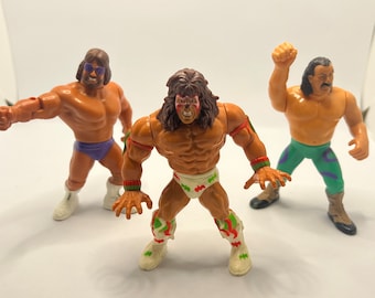 WWE Vintage Wrestlers 80s Toys Hasboro Macho King Randy Savage, Ultimate Warrior Action, Jake “The Snake” Roberts Bundle