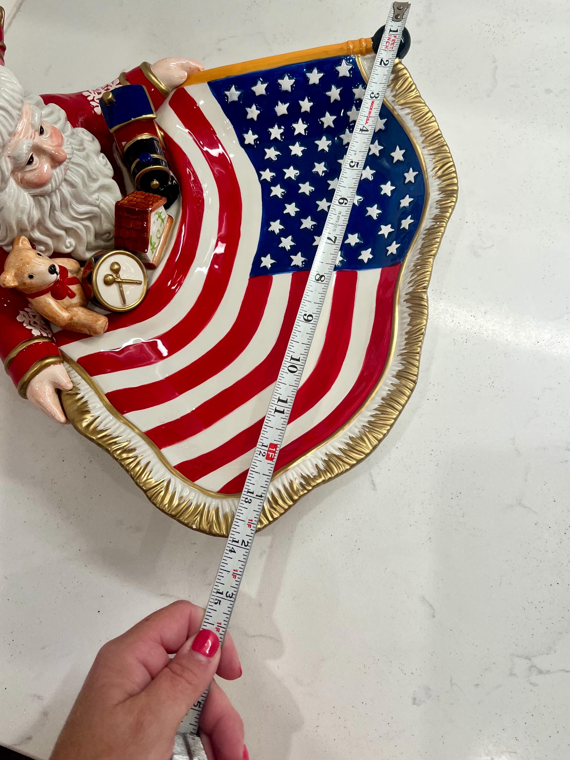 Fitz & Floyd Patriotic Santa Serving Platter Plate Cookie Flag