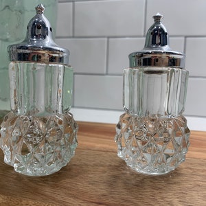 Diamond Point Vintage Clear Glass Salt and Pepper Shakers made by Indiana Glass