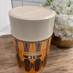 CHOICE Vintage MCM Thermos | Metal Brown Orange Thermos | Camping Lunch Thermos 10oz and 16oz