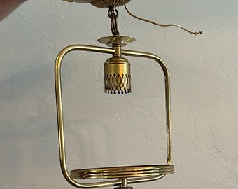 Vintage Mid Century Messing & Milchglas Hängelampe - Ohne Schirm