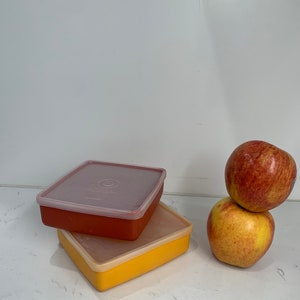Two Vintage Tupperware Red and Yellow Sandwich Containers 670-32