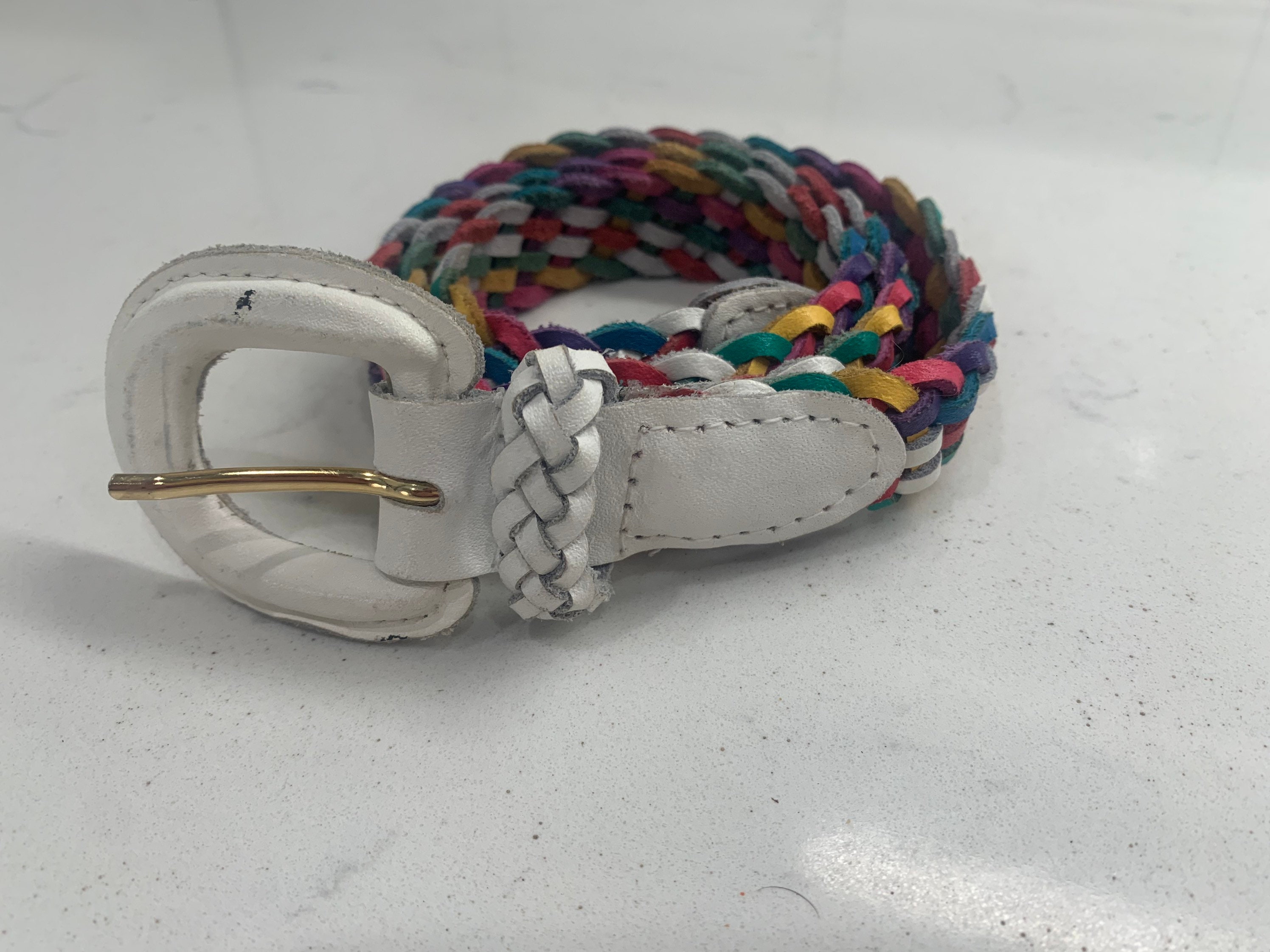 1980\'s Pastel Belt Braided Cording Ceramic Buckle Cloth Braid Belt With Brushed Nickel Buckle - w.kleinberg main image 4