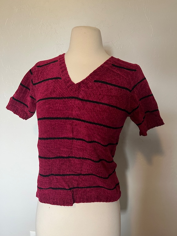 Jordache Vintage Red and Black Striped Short Sleev
