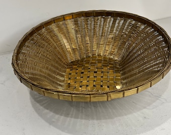 Vintage Woven Wire Basket Metal Bowl Gold Tone Display Serving