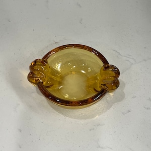 Mid-Century Modern Amber Gold Heavy Glass Ashtray Trinket Dish