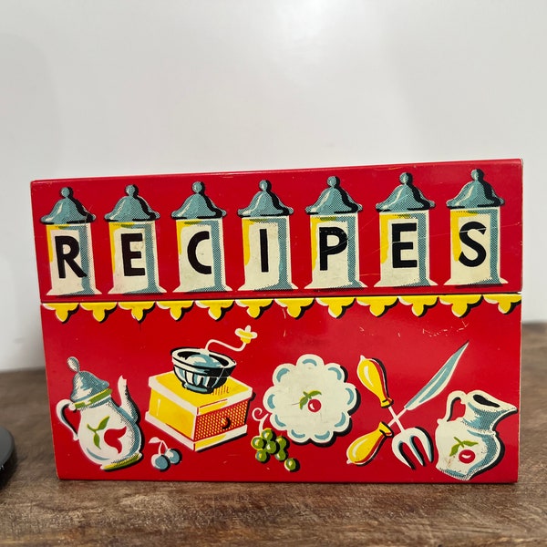 Vintage Tin 1950's Red Recipe Box, No. 801 Retro Metal Box By Stylecraft 3x5