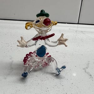 Vintage Spaghetti Art Glass Clown 2” Figurine Hand Blown Italian Decor Trinket