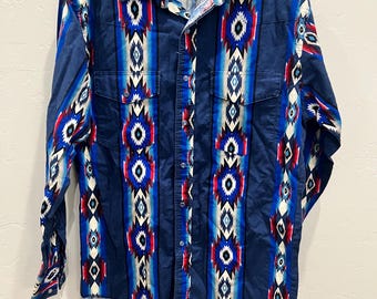 Wrangler Pearl Snap Western Shirt Men Medium Aztec Southwestern Button Down