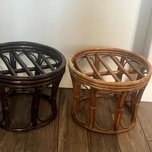 CHOICE Rattan Vintage Bamboo Plant Stand Side Table Boho Home Decor Furniture Dark Brown, Light Brown