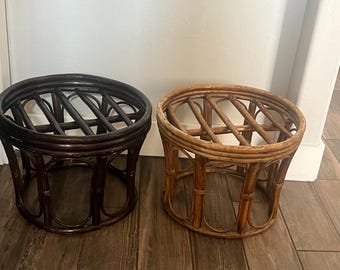 CHOICE Rattan Vintage Bamboo Plant Stand Side Table Boho Home Decor Furniture Dark Brown, Light Brown