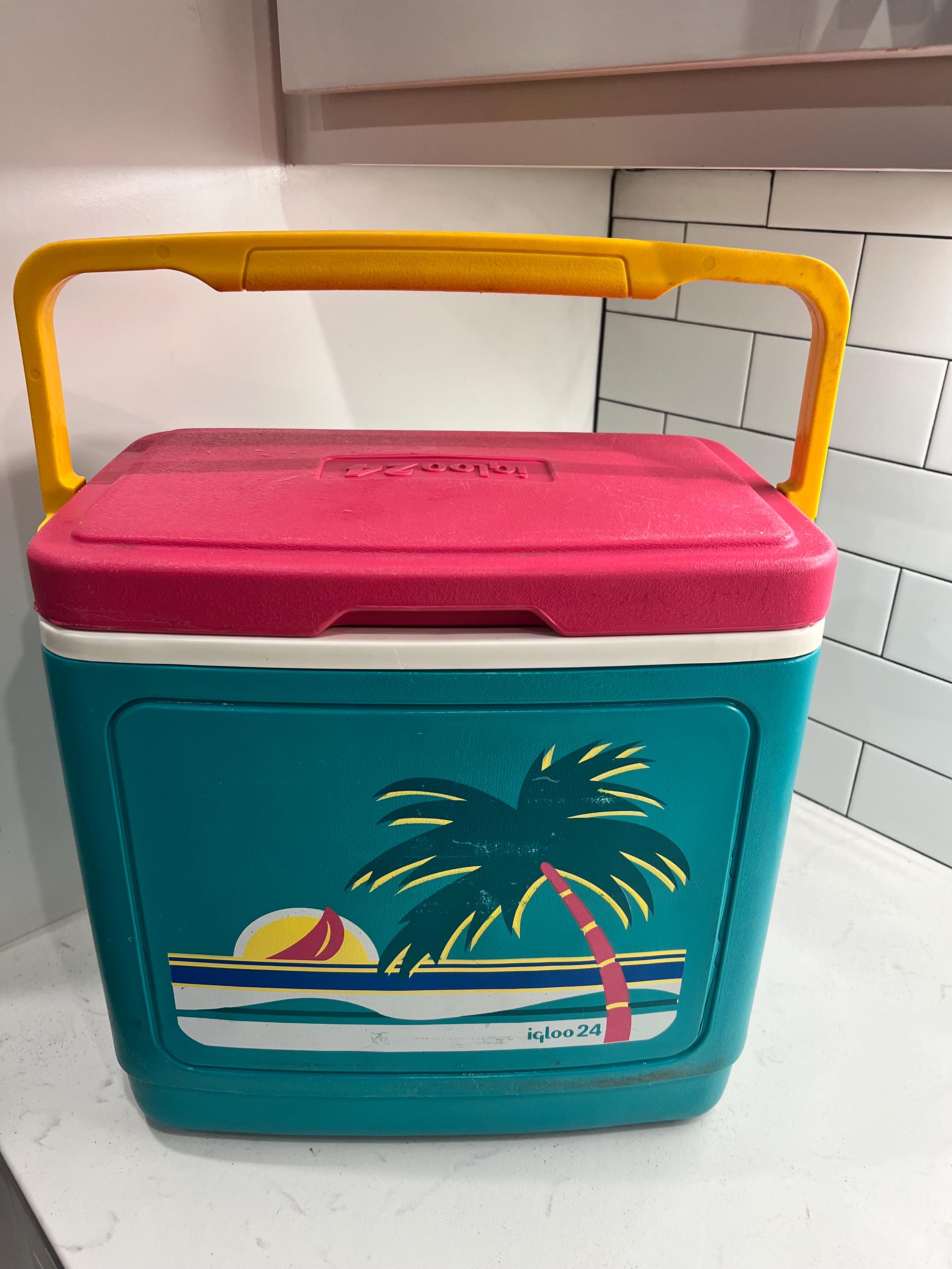 Vintage Igloo 24 Cooler Palm Tree Design Multi Color Teal Half