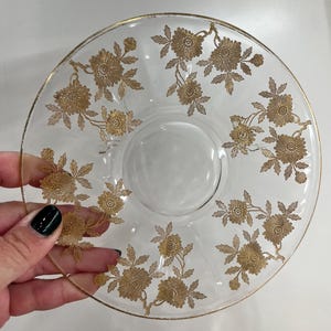 Vintage Gold Floral Inlay Glass 6” Clear Plate