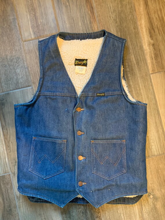 Vintage Wrangler Sherpa Lined Denim Jean Vest 1970s lined | Etsy