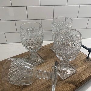 Vintage Westmoreland Waterford Water Goblet with Square Base Stemware | Clear Crystal Cut Glass Glasses