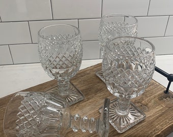 Vintage Westmoreland Waterford Water Goblet with Square Base Stemware | Clear Crystal Cut Glass Glasses