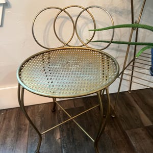 Vintage Mid Century Vanity Chair Gold Hollywood Regency Metal Vanity Stool Chair
